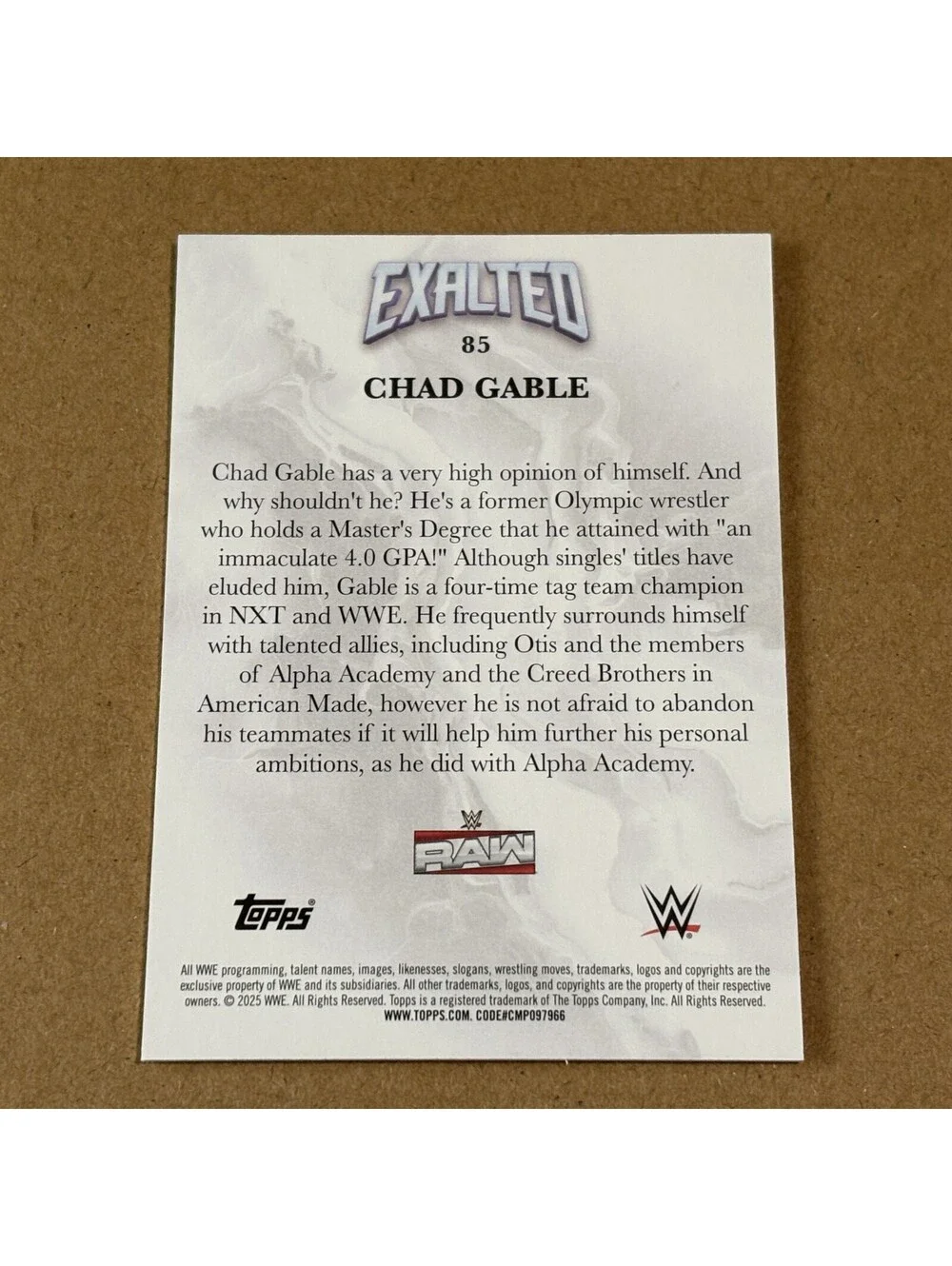 2025 Topps Exalted WWE Chad Gable #85 White #/150 Raw